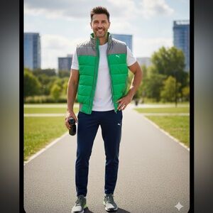Puma Green and Gray Puffer Vest